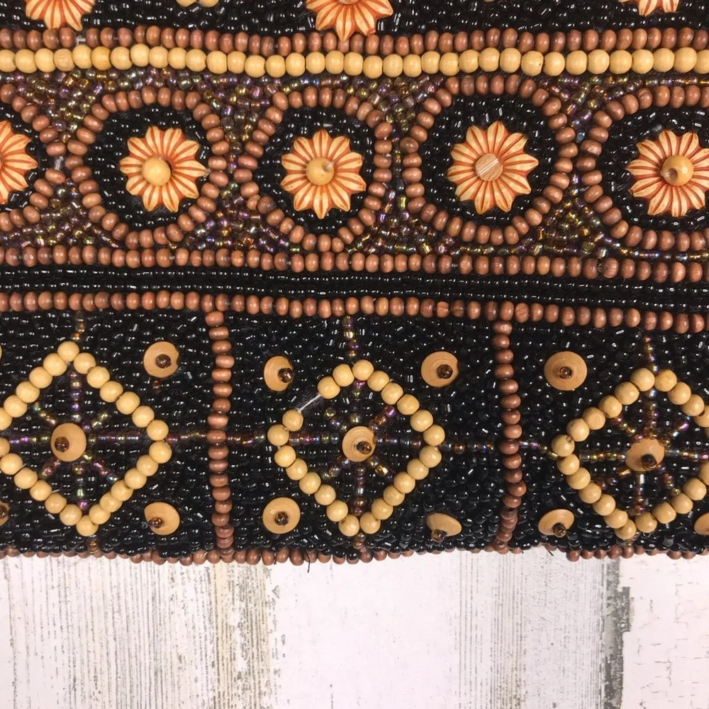 beaded double leather handle shoulder bag - Picture 2 of 7